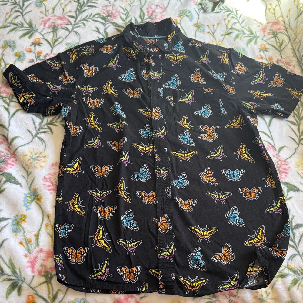 Empyre Black Shirt with Colorful Butterfly Print